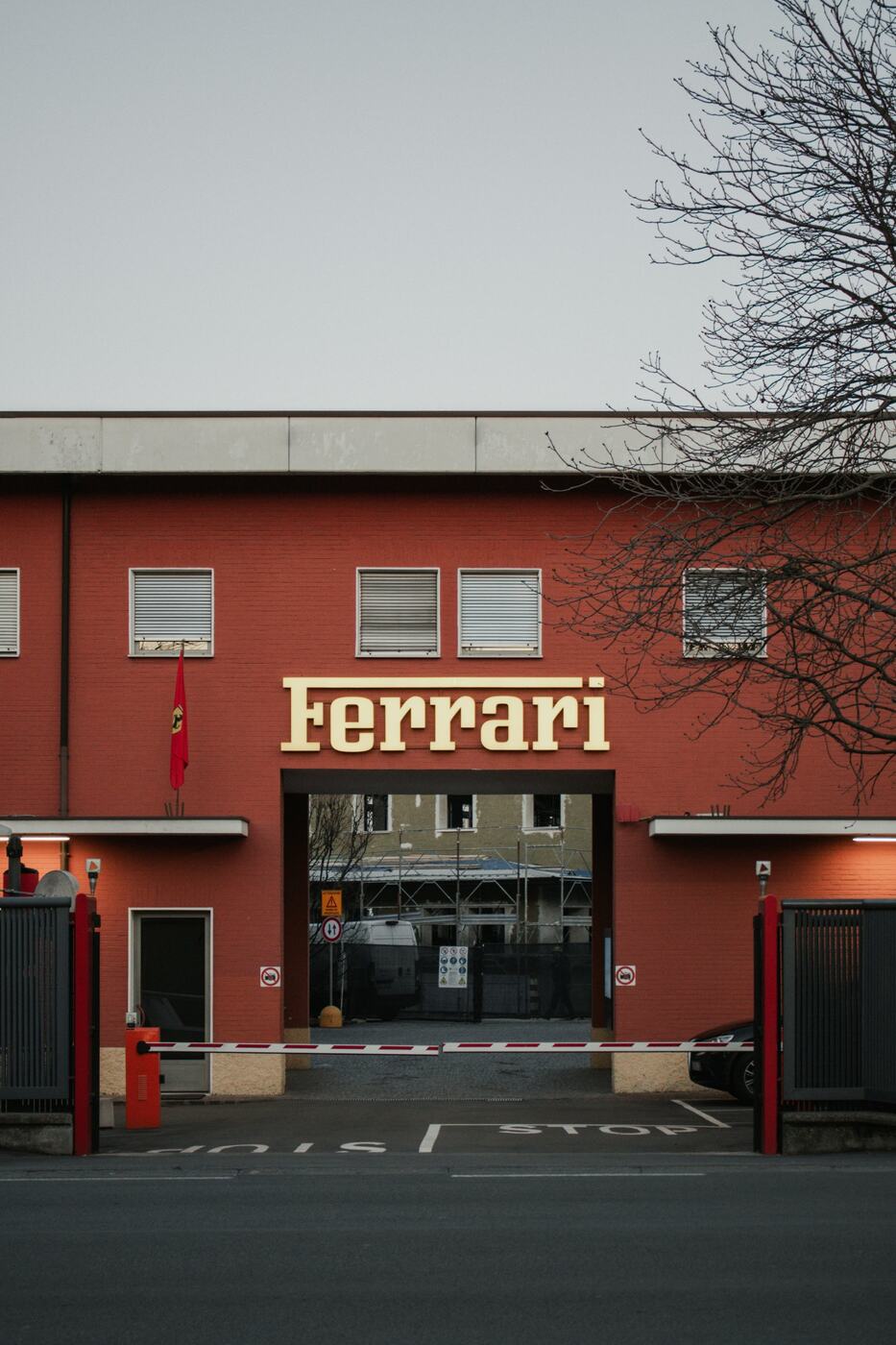 The historic Ferrari factory gate in Maranello