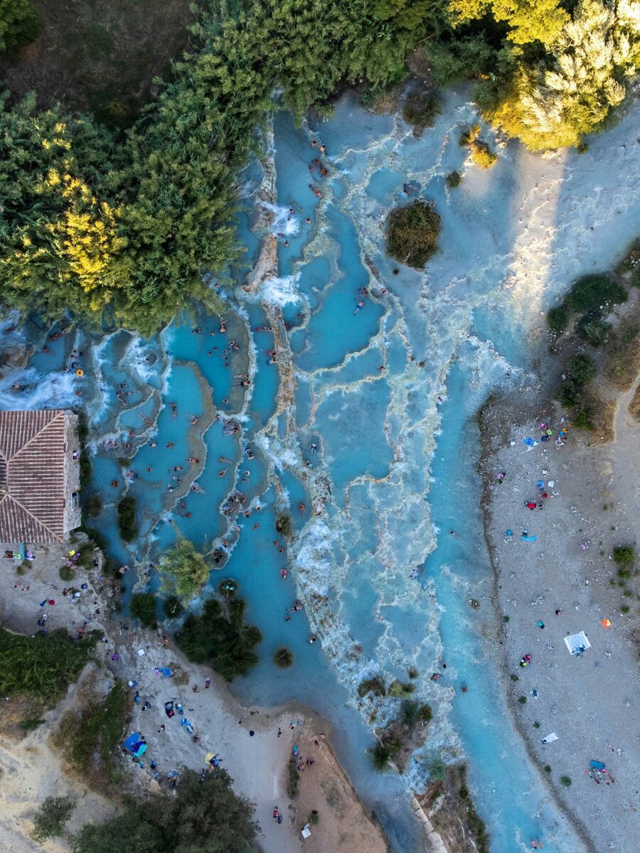 The terraced thermal pools of Saturnia seen from above